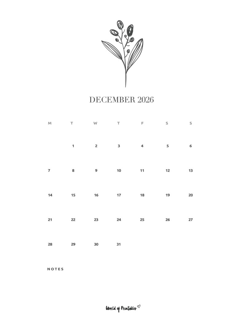 Printable December 2026 Calendar Design 16