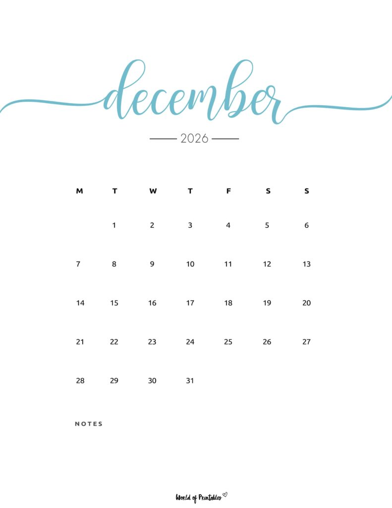 Printable December 2026 Calendar Design 202