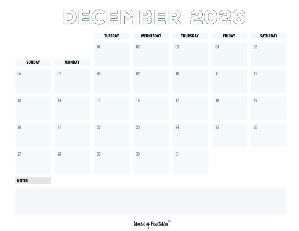 Printable December 2026 Calendar Design 203