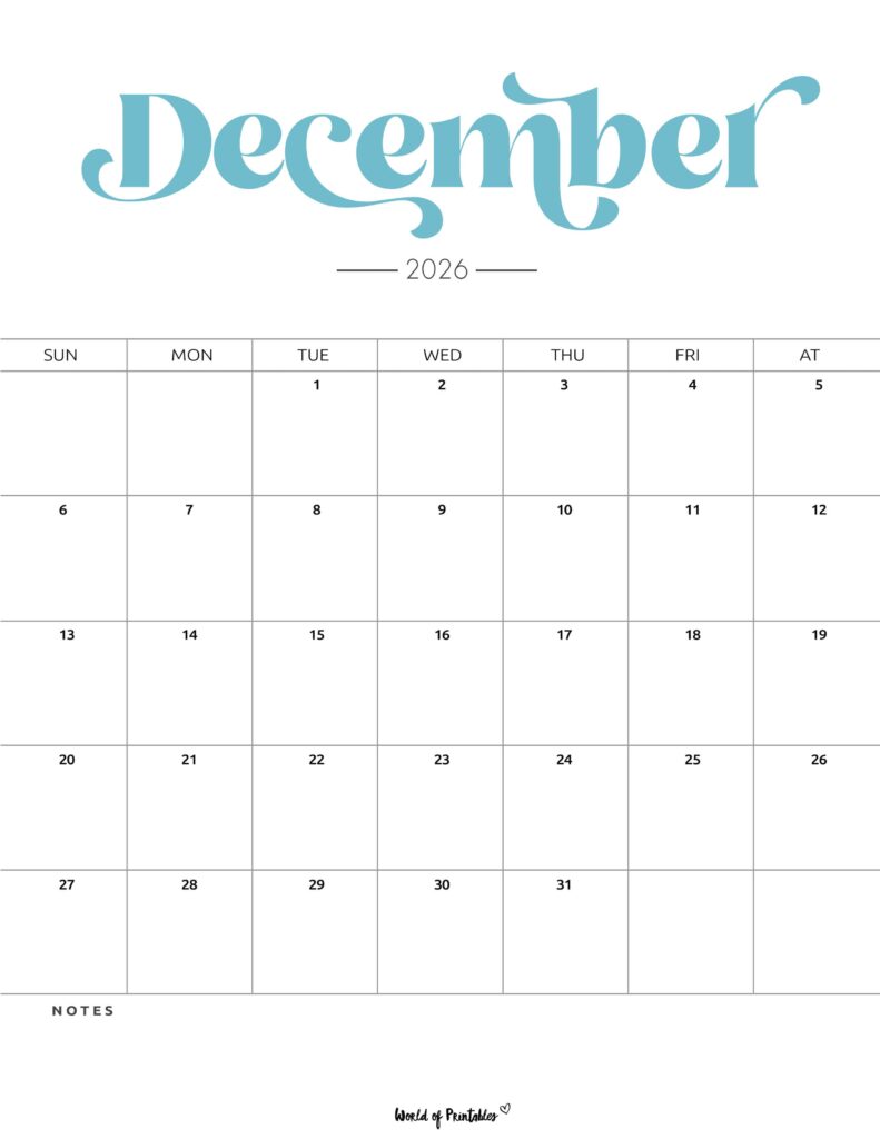 Printable December 2026 Calendar Design 204
