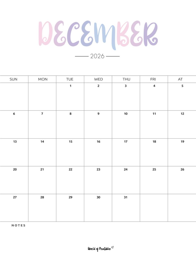 Printable December 2026 Calendar Design 205