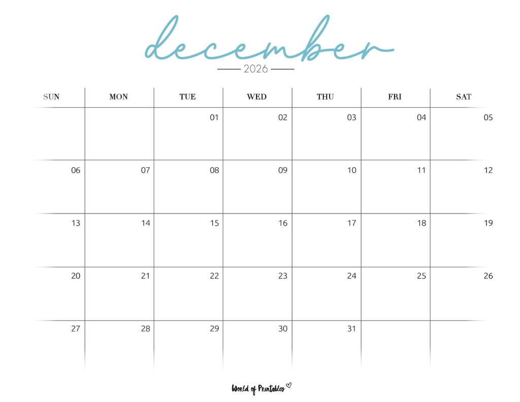 Printable December 2026 Calendar Design 206
