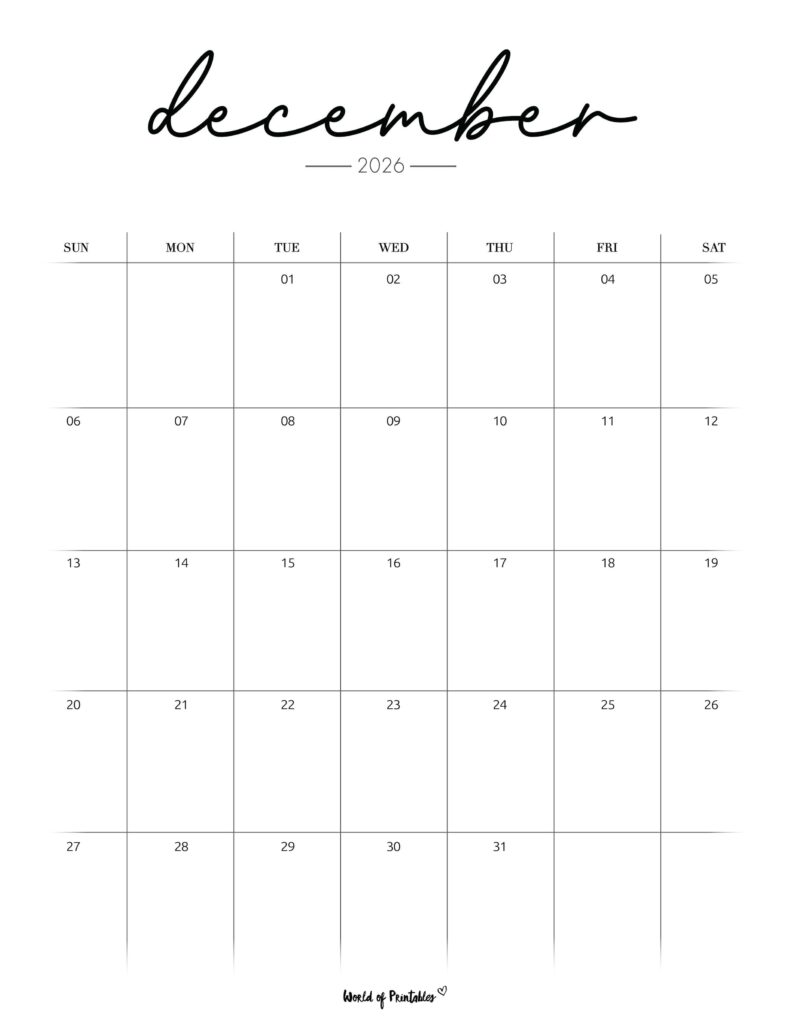 Printable December 2026 Calendar Design 208