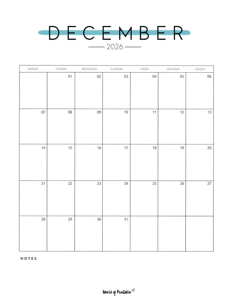 Printable December 2026 Calendar Design 209