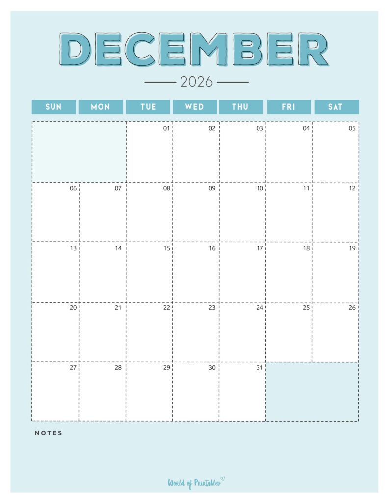 Printable December 2026 Calendar Design 213