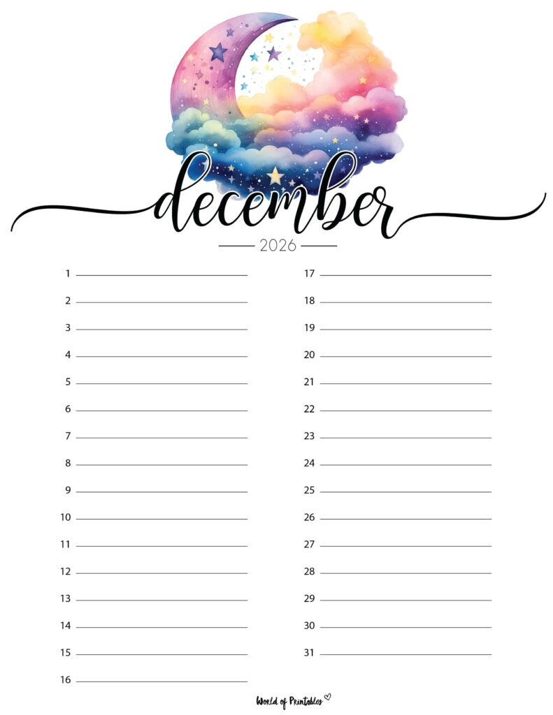 Printable December 2026 Calendar Design 216