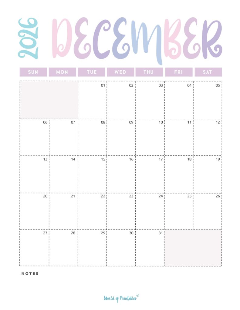 Printable December 2026 Calendar Design 218