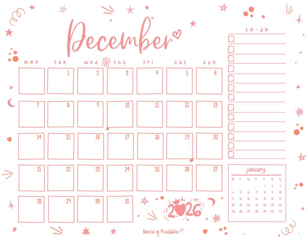 Printable December 2026 Calendar Design 221