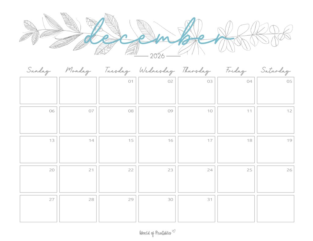 Printable December 2026 Calendar Design 250