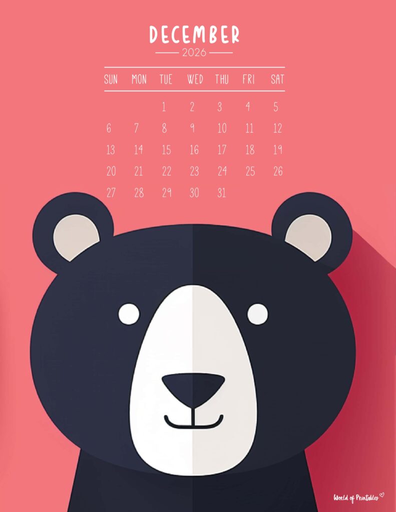 Printable December 2026 Calendar Design 251 - Sunday