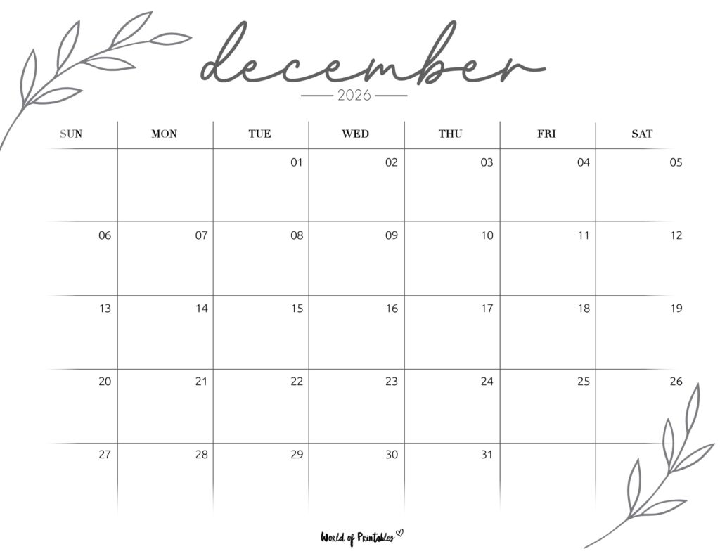 Printable December 2026 Calendar Design 255