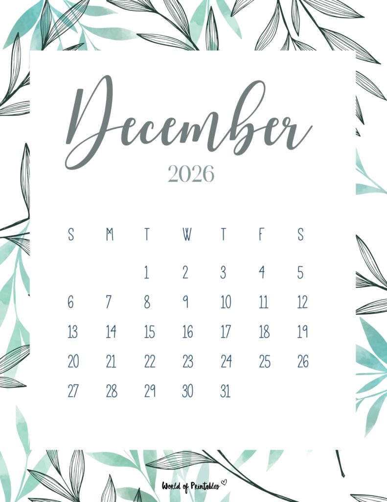 Printable December 2026 Calendar Design 3