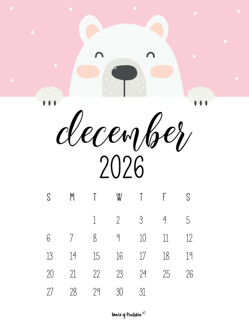 Printable December 2026 Calendar Design 30