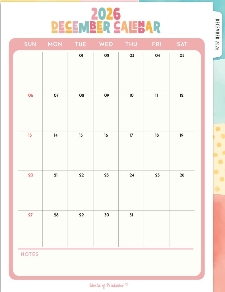 Printable December 2026 Calendar Design 311