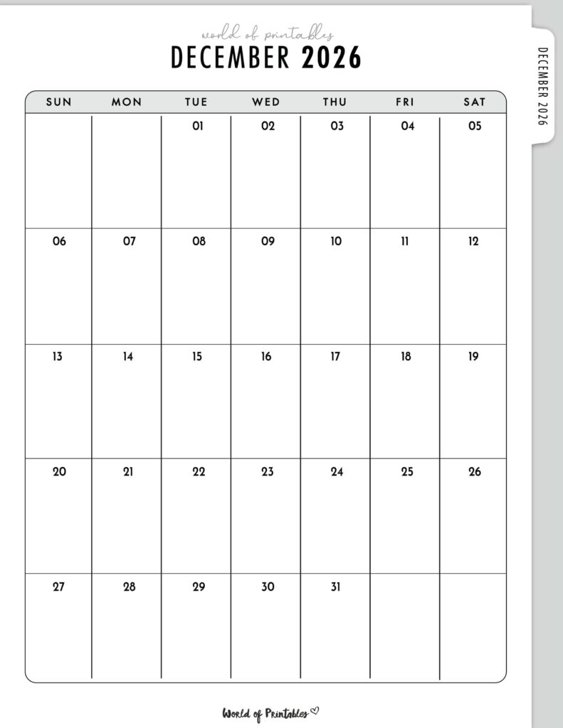 Printable December 2026 Calendar Design 317
