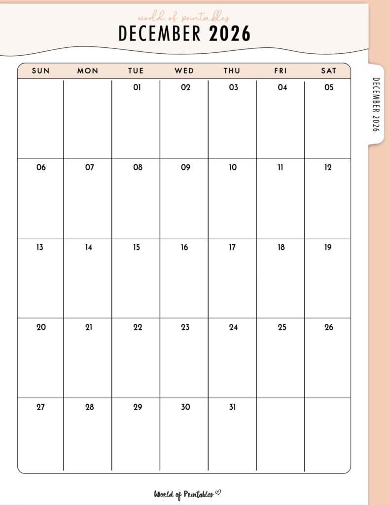 Printable December 2026 Calendar Design 318