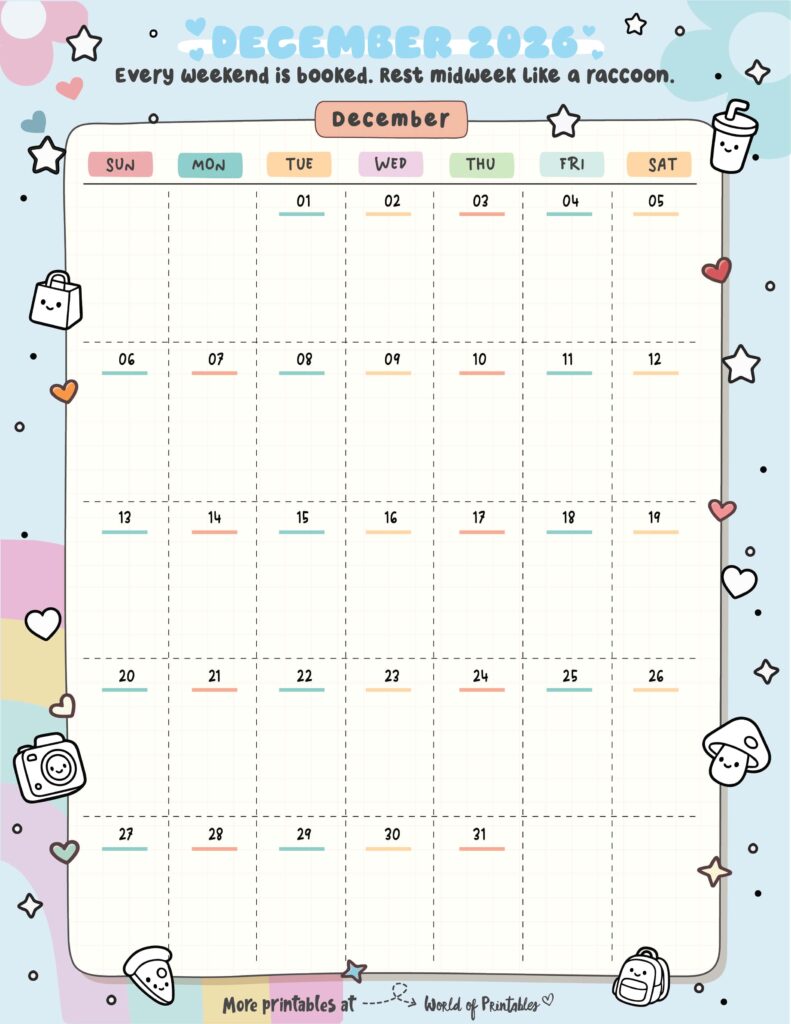 Printable December 2026 Calendar Design 320