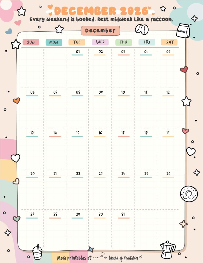Printable December 2026 Calendar Design 323