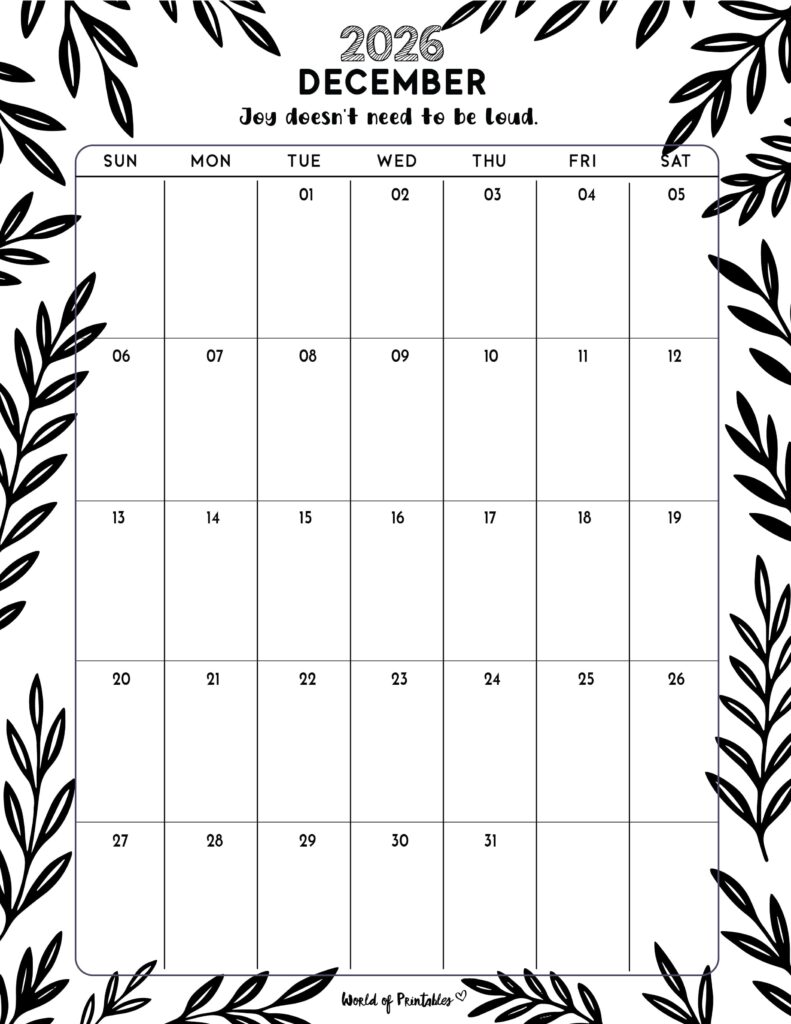 Printable December 2026 Calendar Design 328