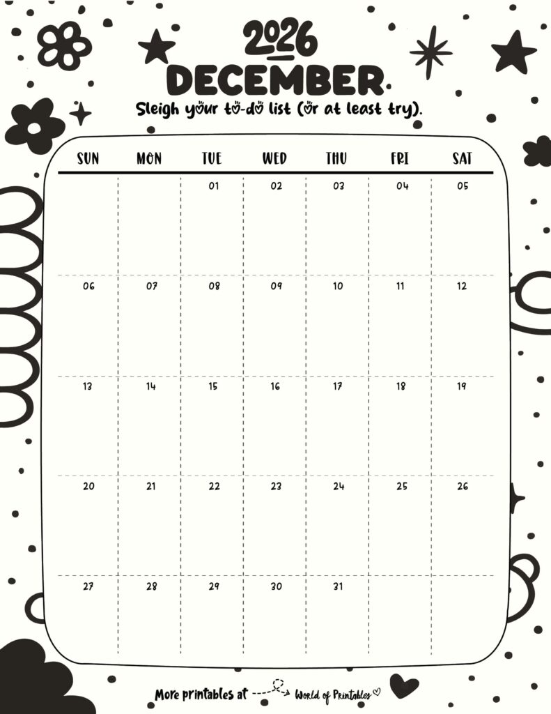 Printable December 2026 Calendar Design 329