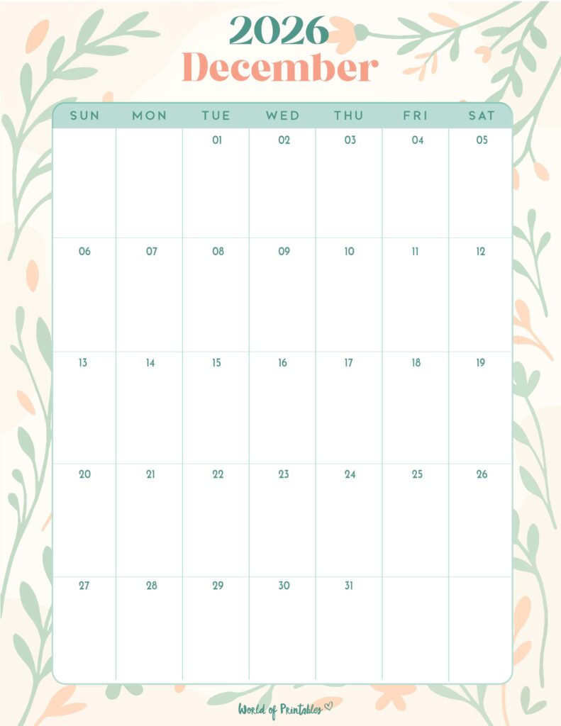 Printable December 2026 Calendar Design 334