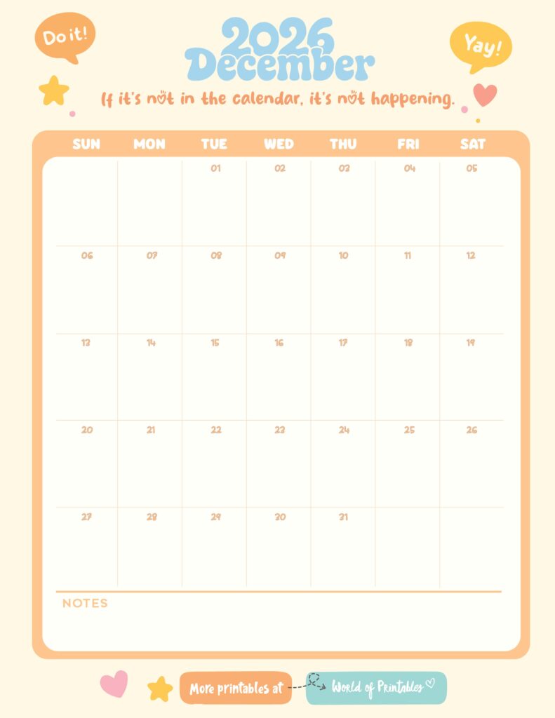 Printable December 2026 Calendar Design 337