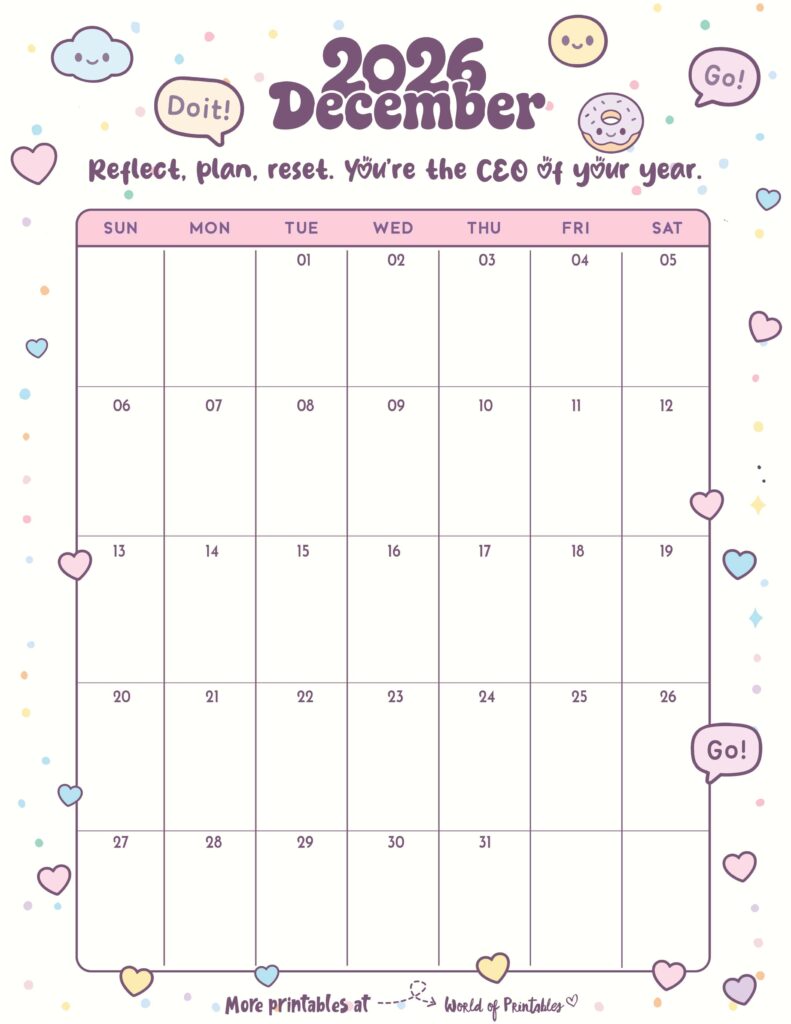 Printable December 2026 Calendar Design 339