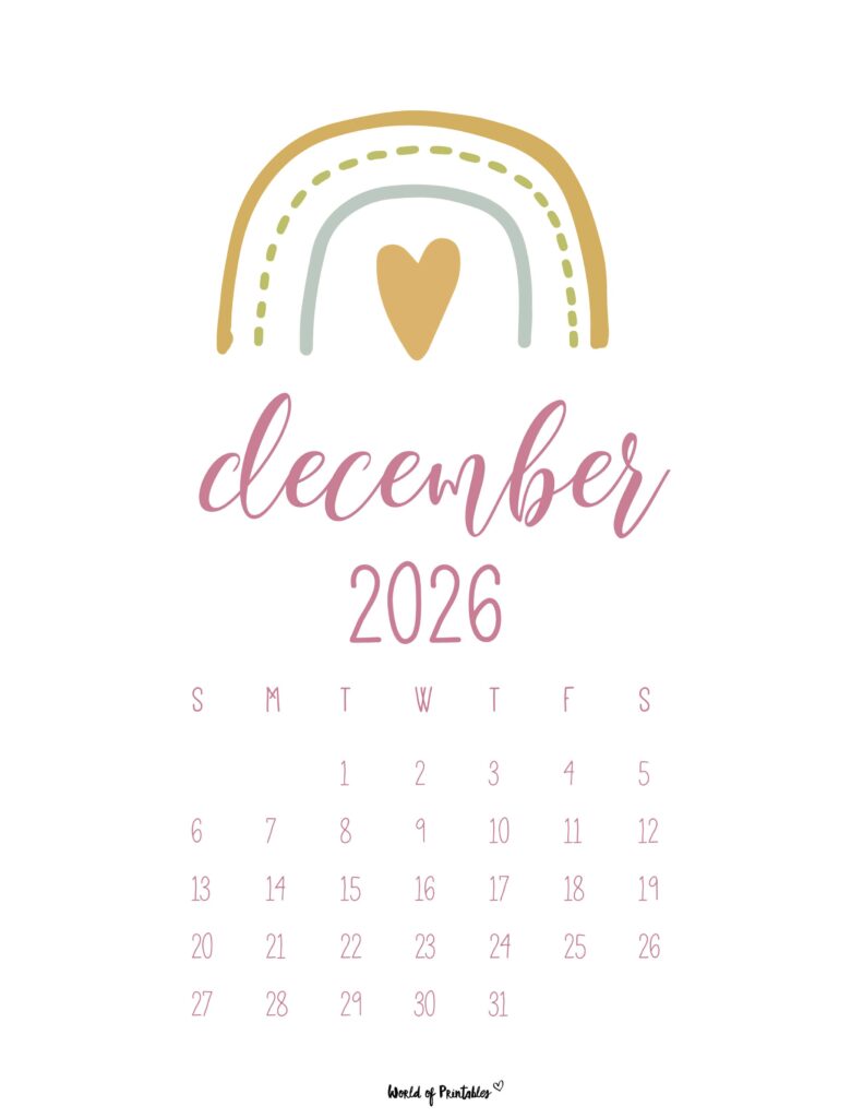 Printable December 2026 Calendar Design 34