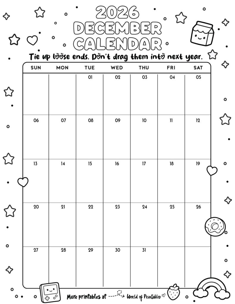 Printable December 2026 Calendar Design 340