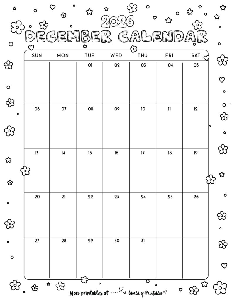 Printable December 2026 Calendar Design 342