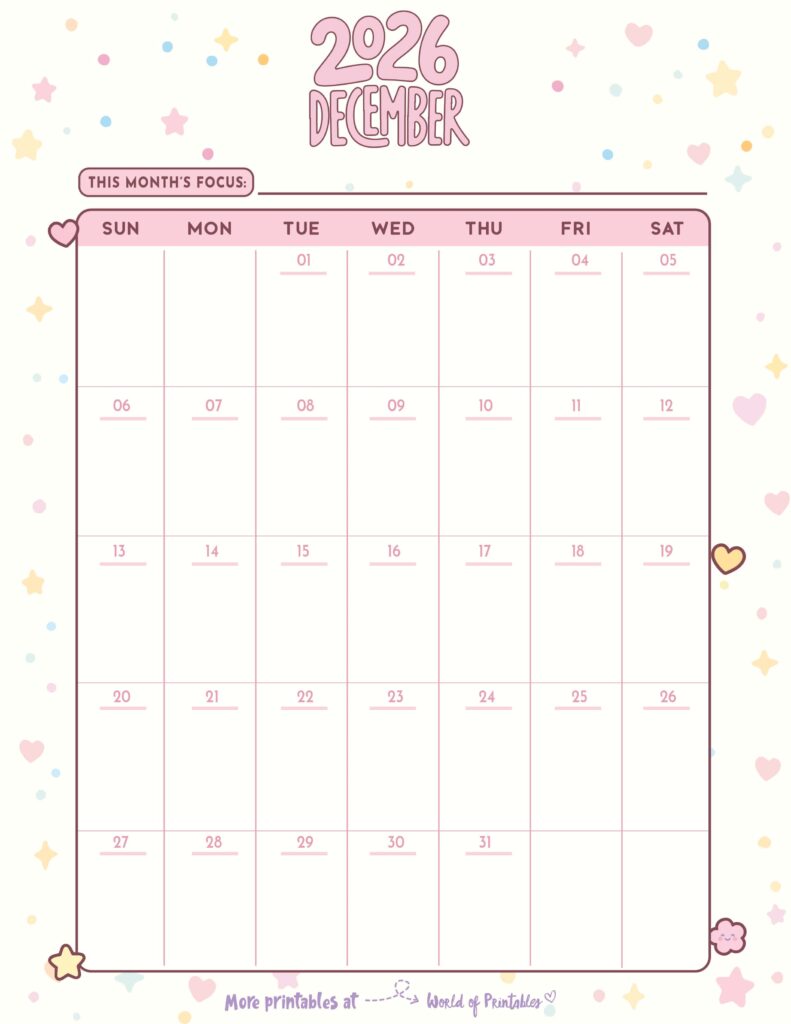 Printable December 2026 Calendar Design 344