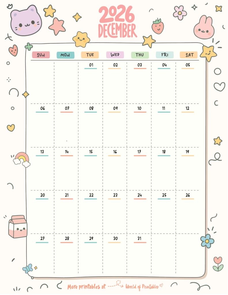Printable December 2026 Calendar Design 352
