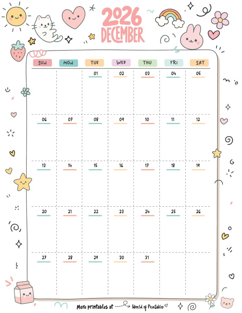 Printable December 2026 Calendar Design 353