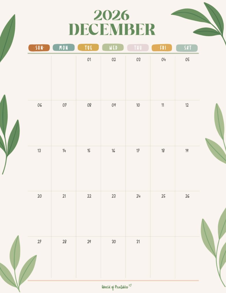 Printable December 2026 Calendar Design 354
