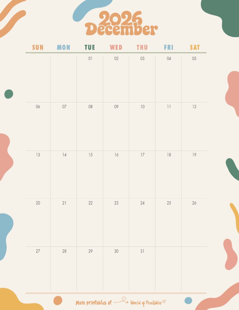 Printable December 2026 Calendar Design 355