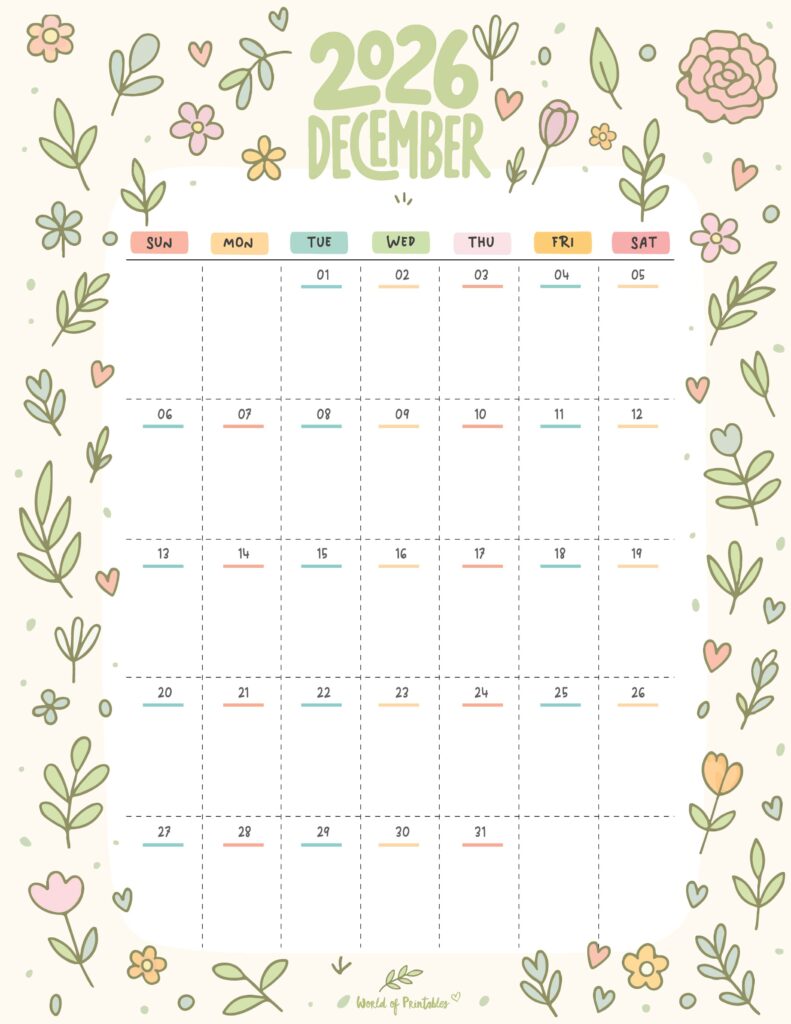 Printable December 2026 Calendar Design 357