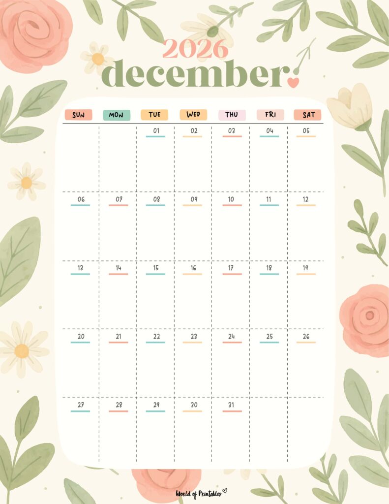 Printable December 2026 Calendar Design 358