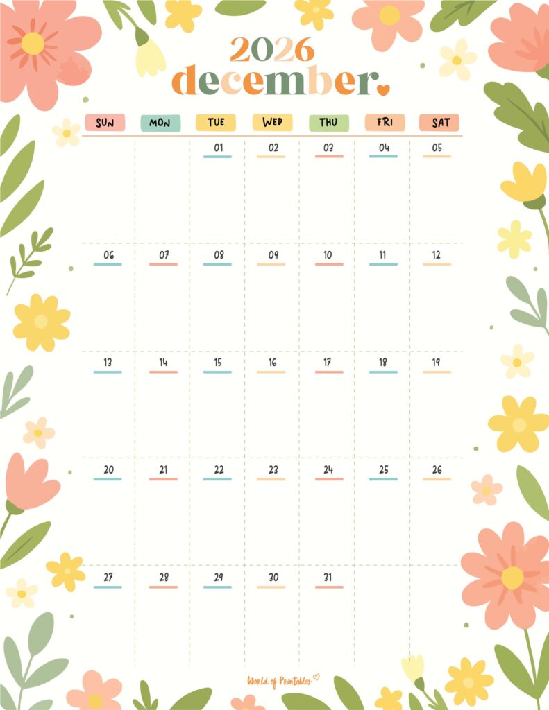 Printable December 2026 Calendar Design 359