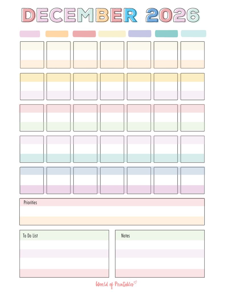 Printable December 2026 Calendar Design 363