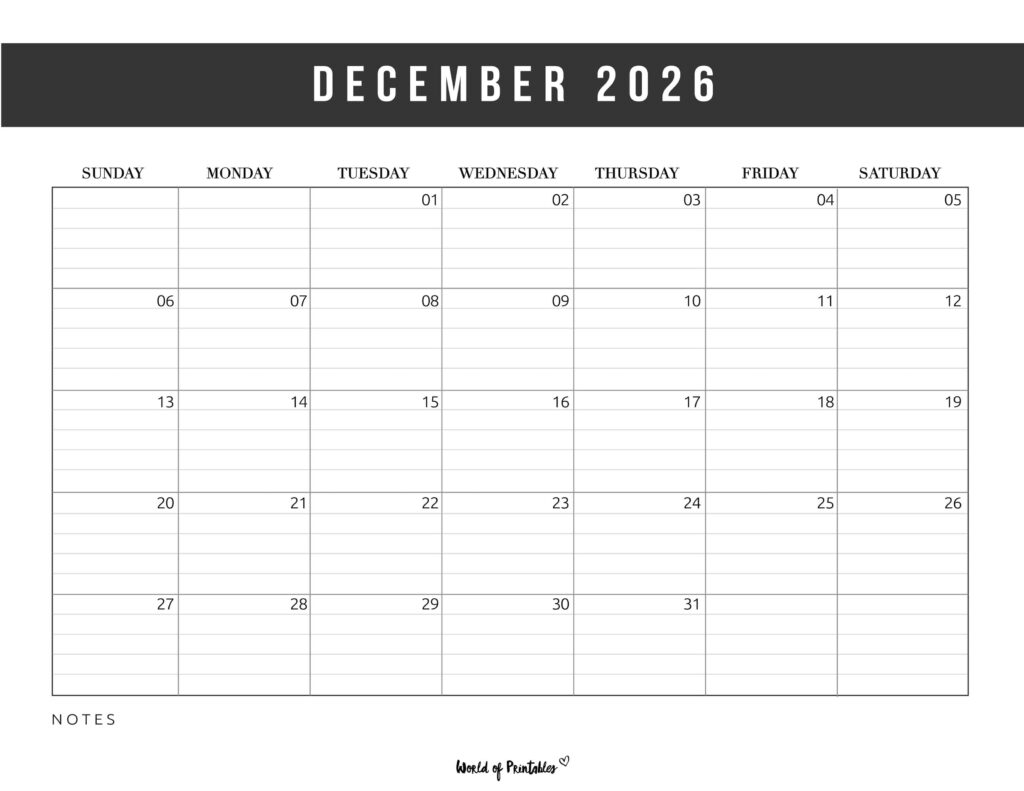 Printable December 2026 Calendar Design 372
