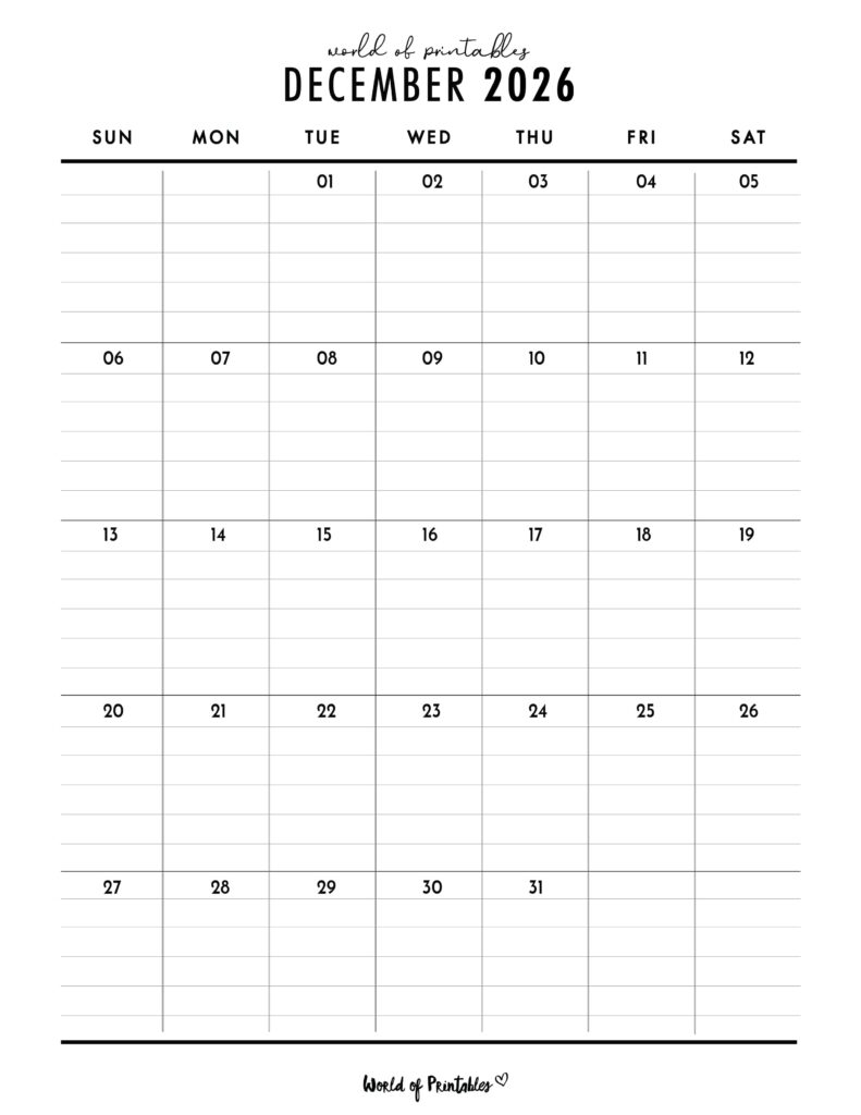 Printable December 2026 Calendar Design 374
