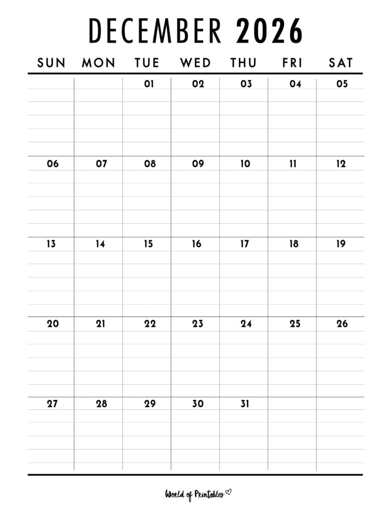 Printable December 2026 Calendar Design 375