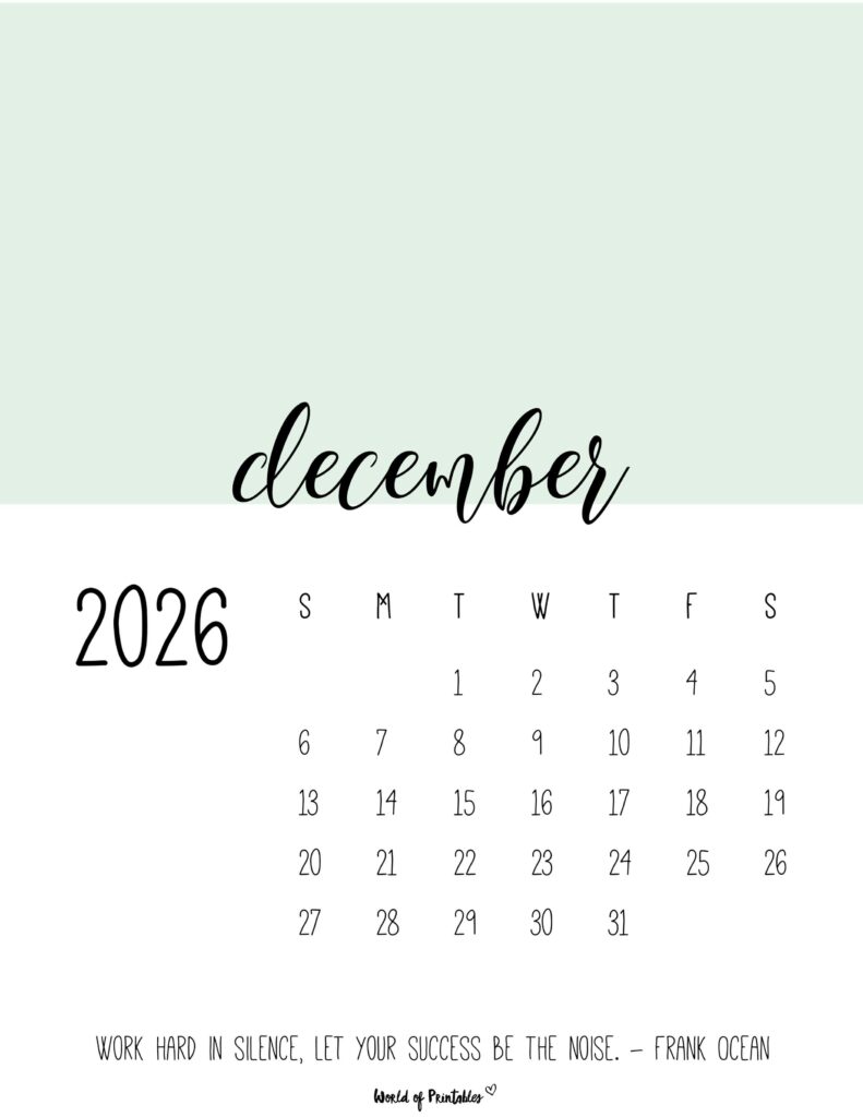 Printable December 2026 Calendar Design 54