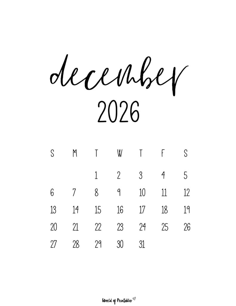 Printable December 2026 Calendar Design 63