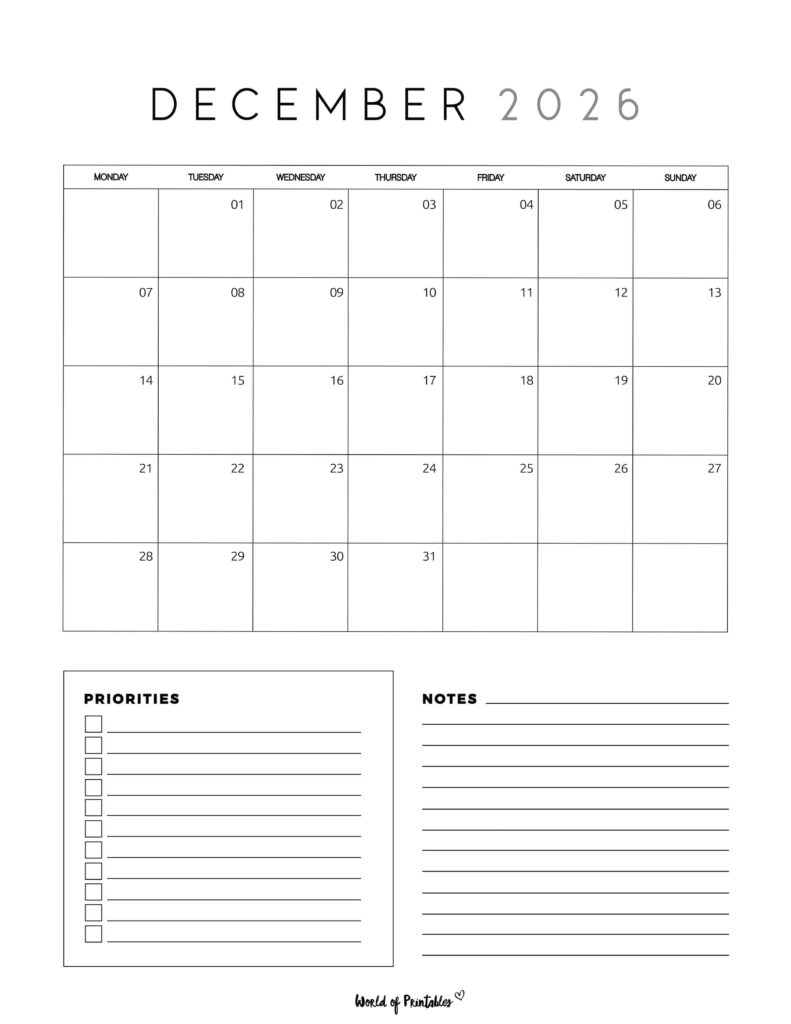 Printable December 2026 Calendar Design 64