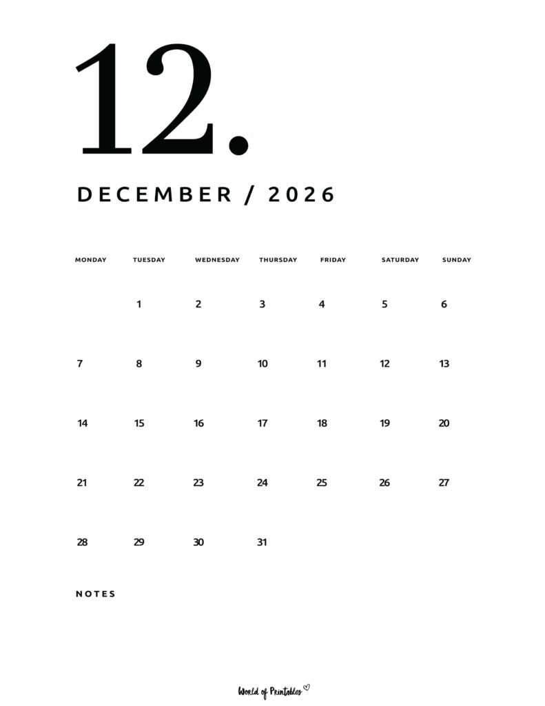 Printable December 2026 Calendar Design 65