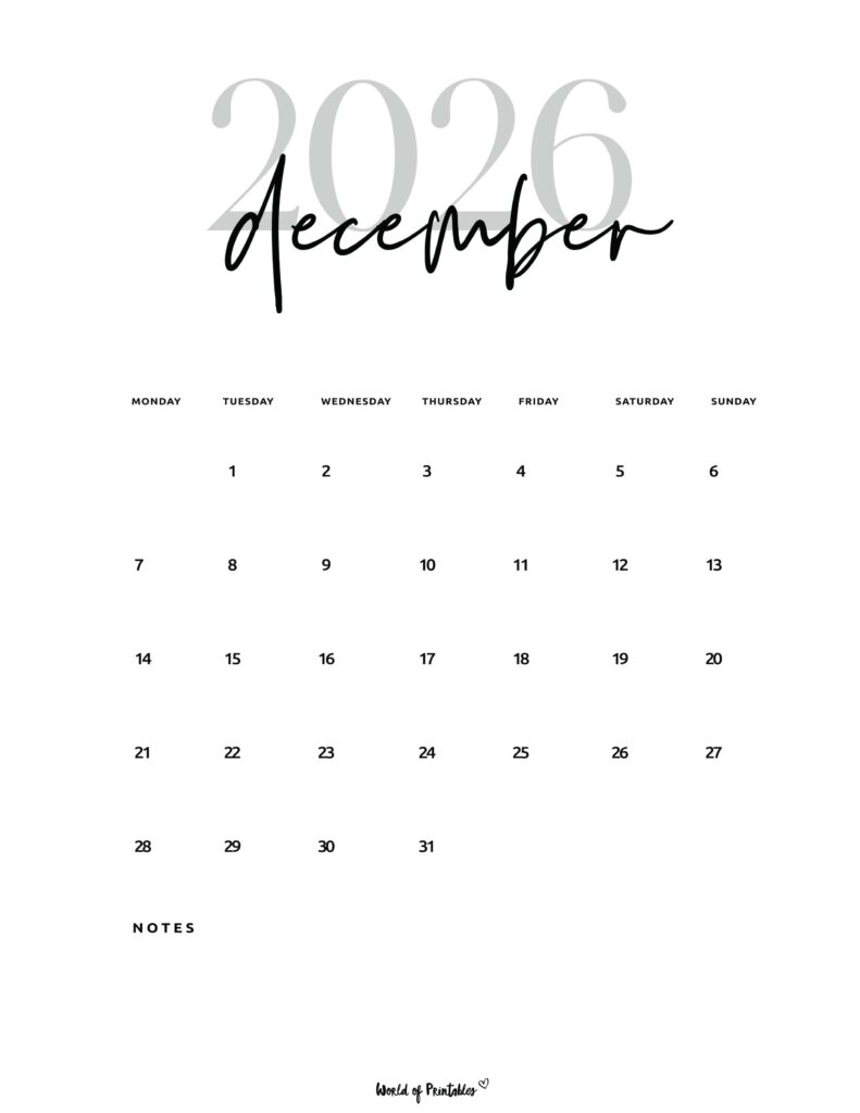 Printable December 2026 Calendar Design 66