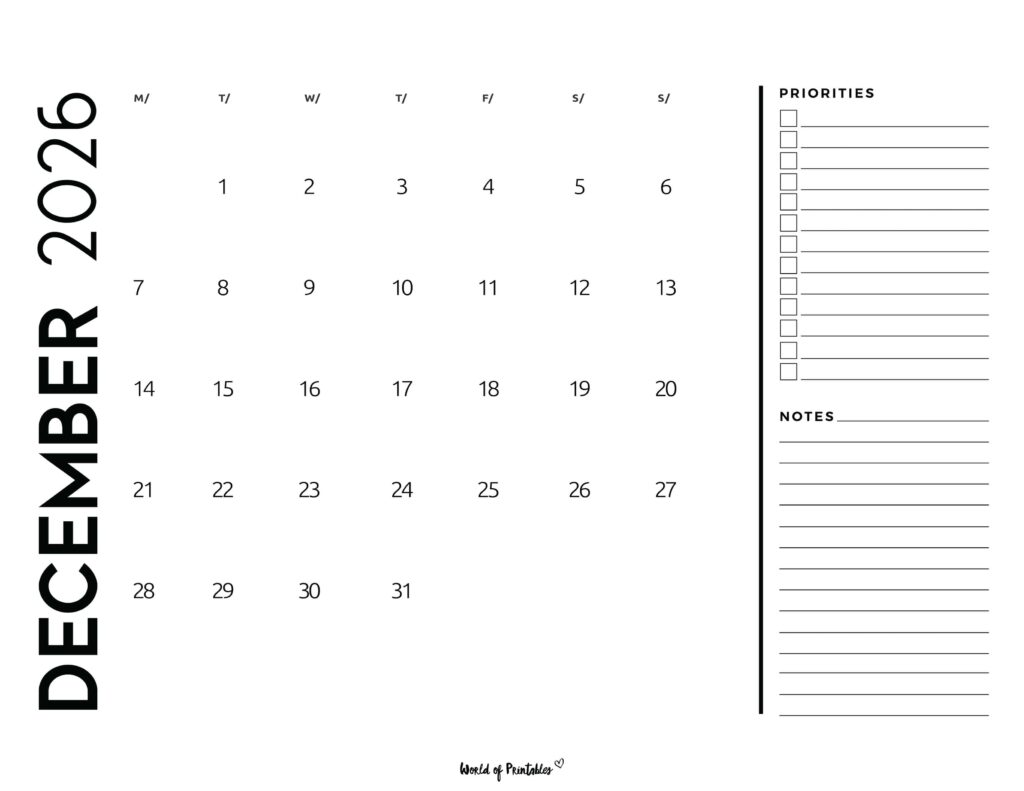 Printable December 2026 Calendar Design 68