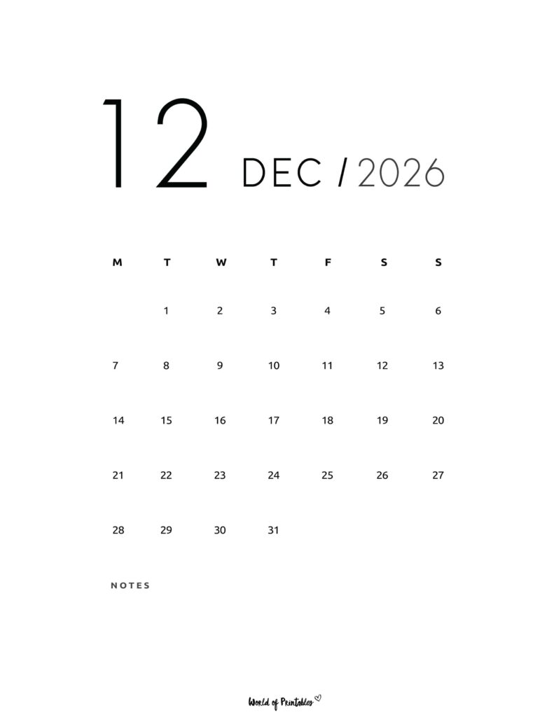 Printable December 2026 Calendar Design 69