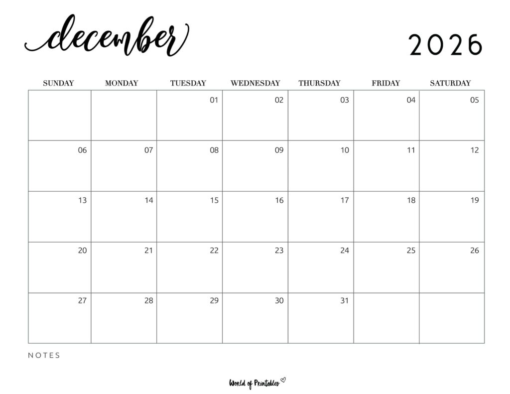 Printable December 2026 Calendar Design 7